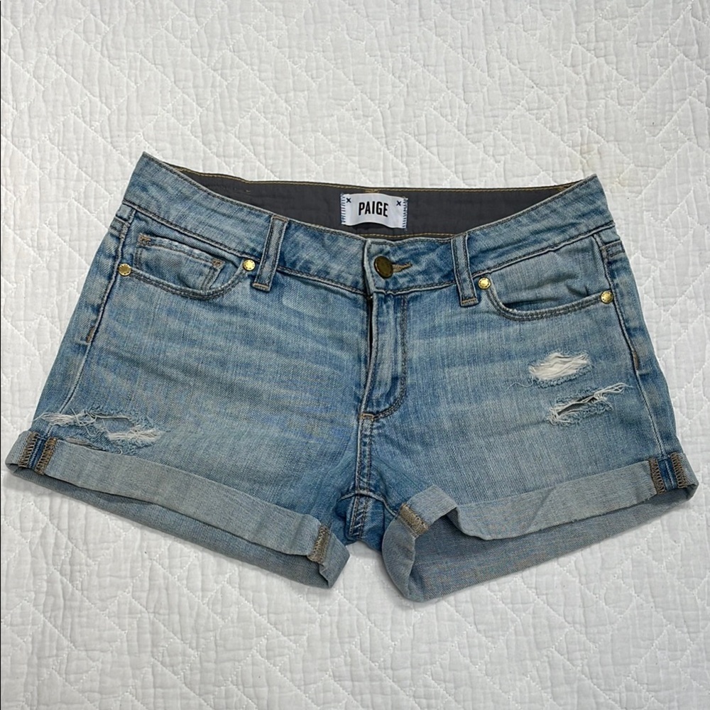 PAIGE Light Blue Jimmy Jimmy Distressed Jean Shorts